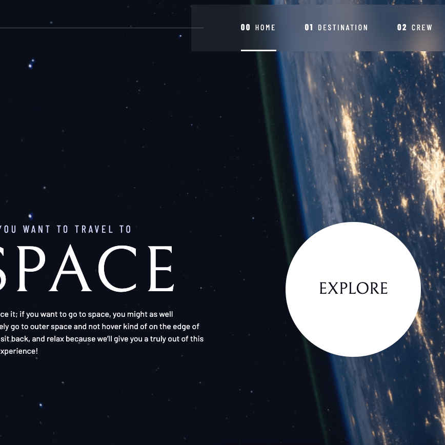 space exploration landing page