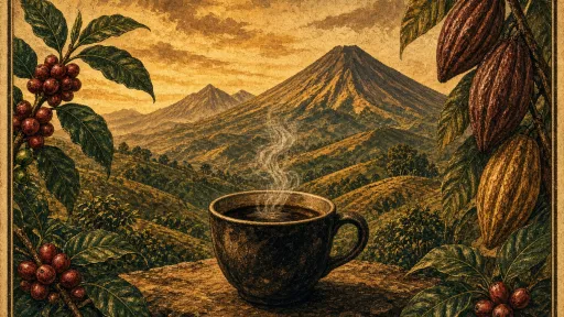 Vintage travel-poster style coffee art for Sterling Coffee Roasters El Borbollon