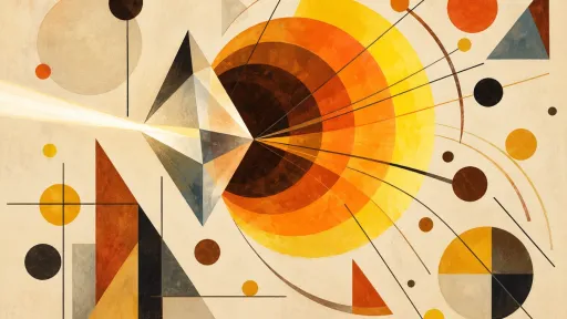 Kandinsky-style prism artwork with orange, yellow and black geometric shapes